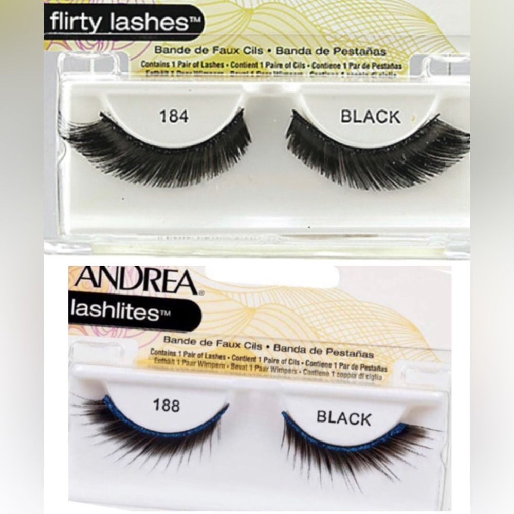 5pc Andrea glamour Flirty‎ Lash BLACK #184 & Flirty #188 Blue & lash glue new